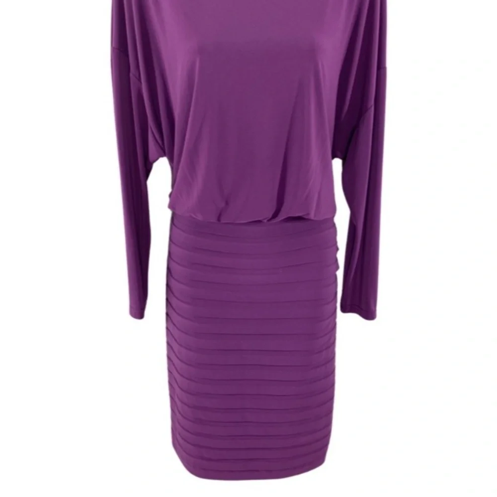Adrianna Papell purple banded blouson jersey dress 6 TT30